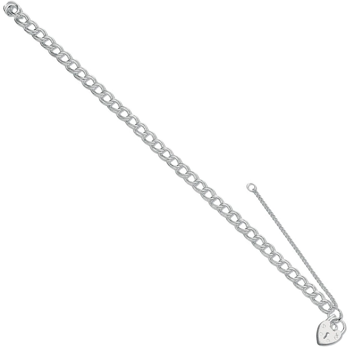Silver Double Link Curb & Padlock Charm Bracelet