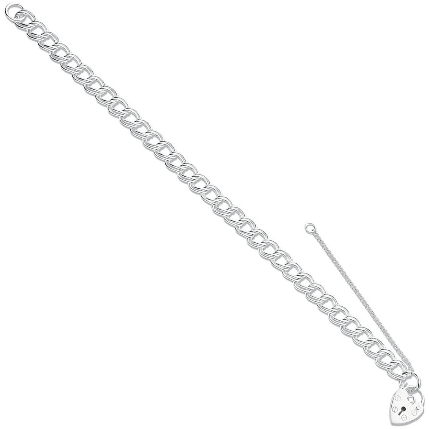 Silver Double Link Curb & Padlock Charm Bracelet
