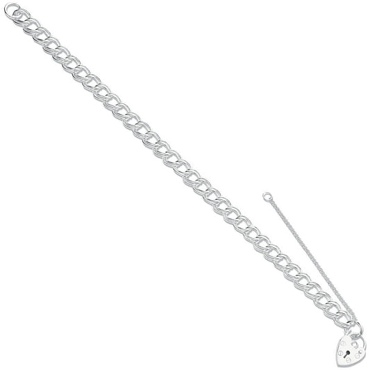 Silver Double Link Curb & Padlock Charm Bracelet