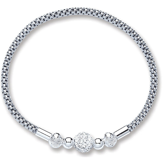 Silver Mesh With Crystal Ball Bracelet