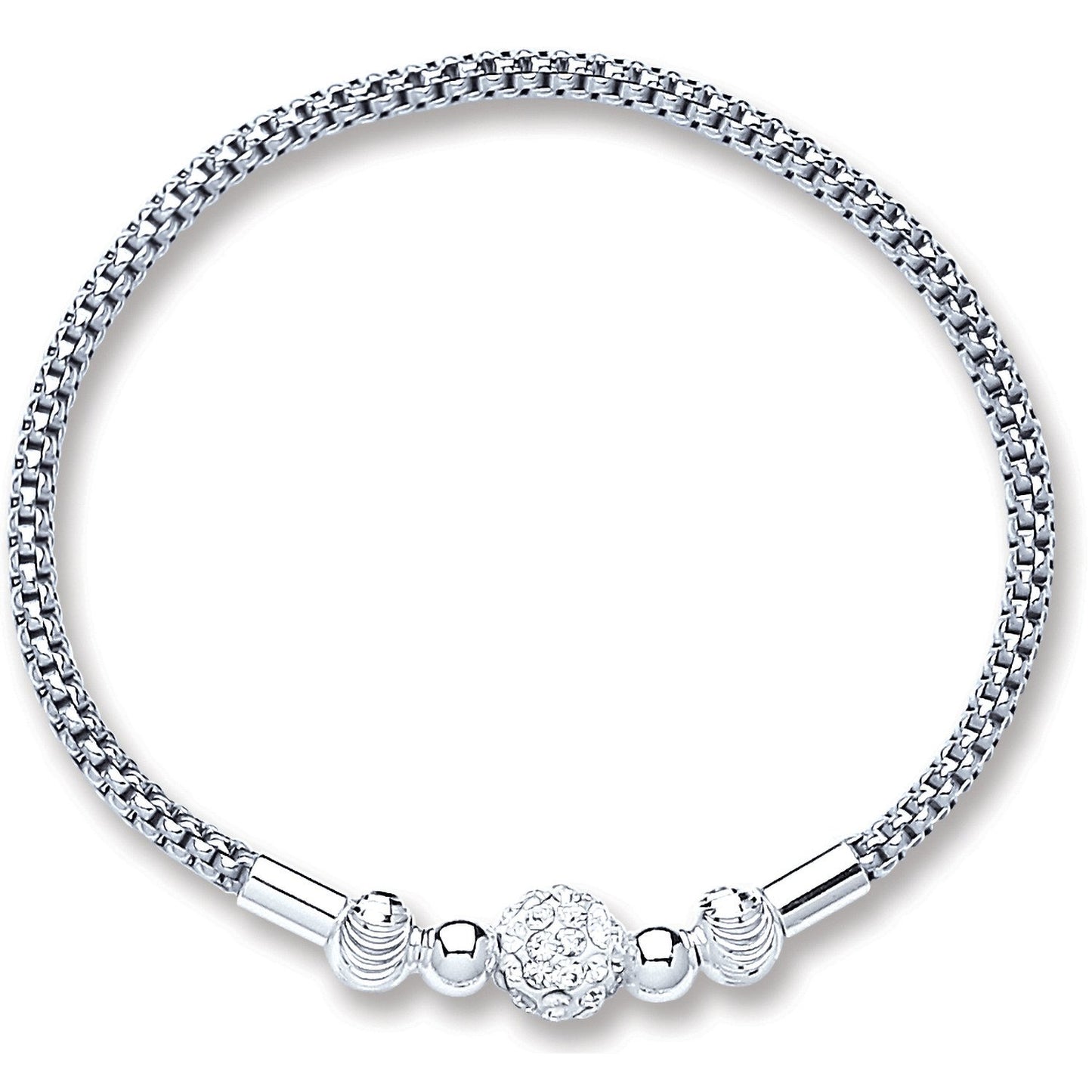Silver Mesh With Crystal Ball Bracelet