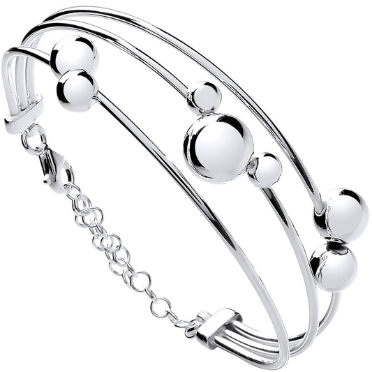Silver Tube & Ball Bracelet With Safety Chain