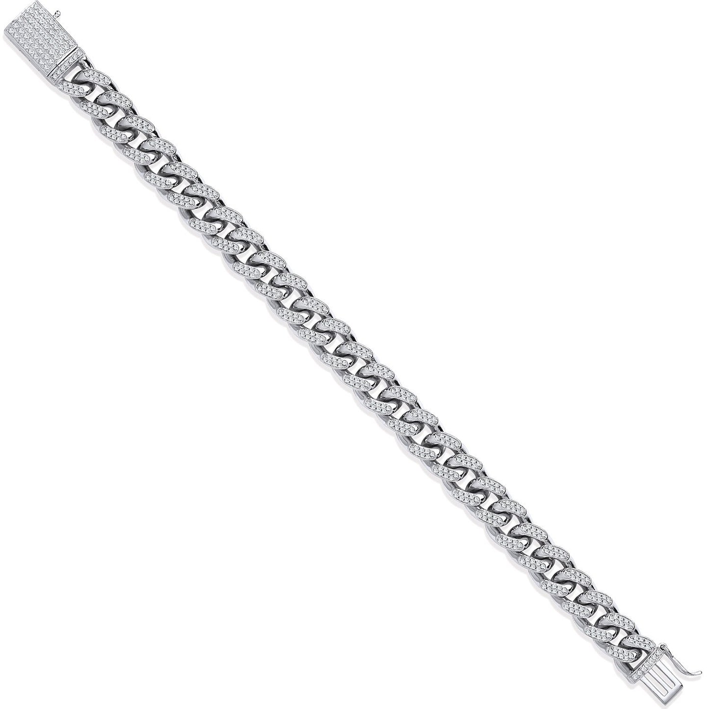 Silver 10mm Cuban Curb Link With Cubic Zirconias Gents Bracelet