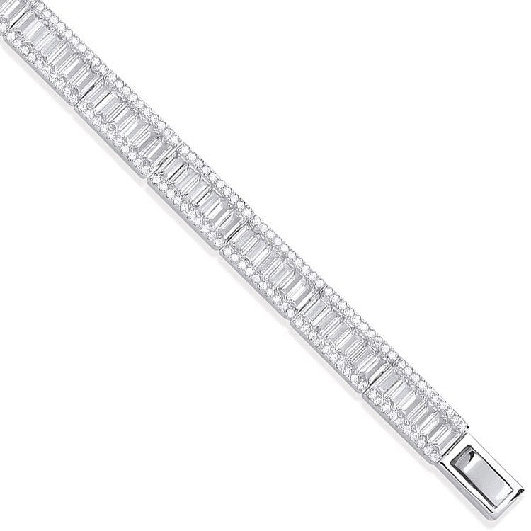 Silver Baguette & Round Cubic Zirconias Ladies Bracelet