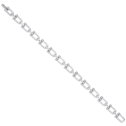 Silver Bike Lock Link With Cubic Zirconias Ladies Bracelet