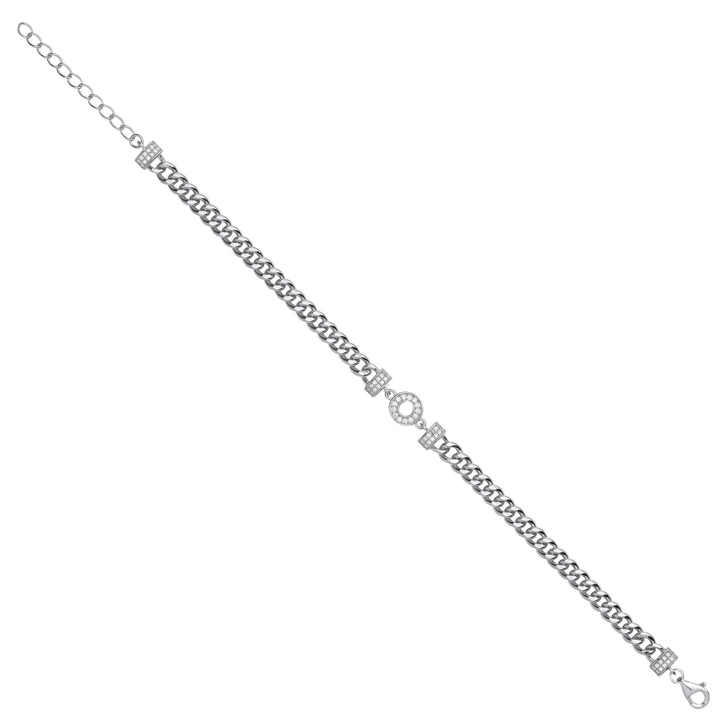 Silver Circle Of Life Cubic Zirconia Ladies Curb Bracelet