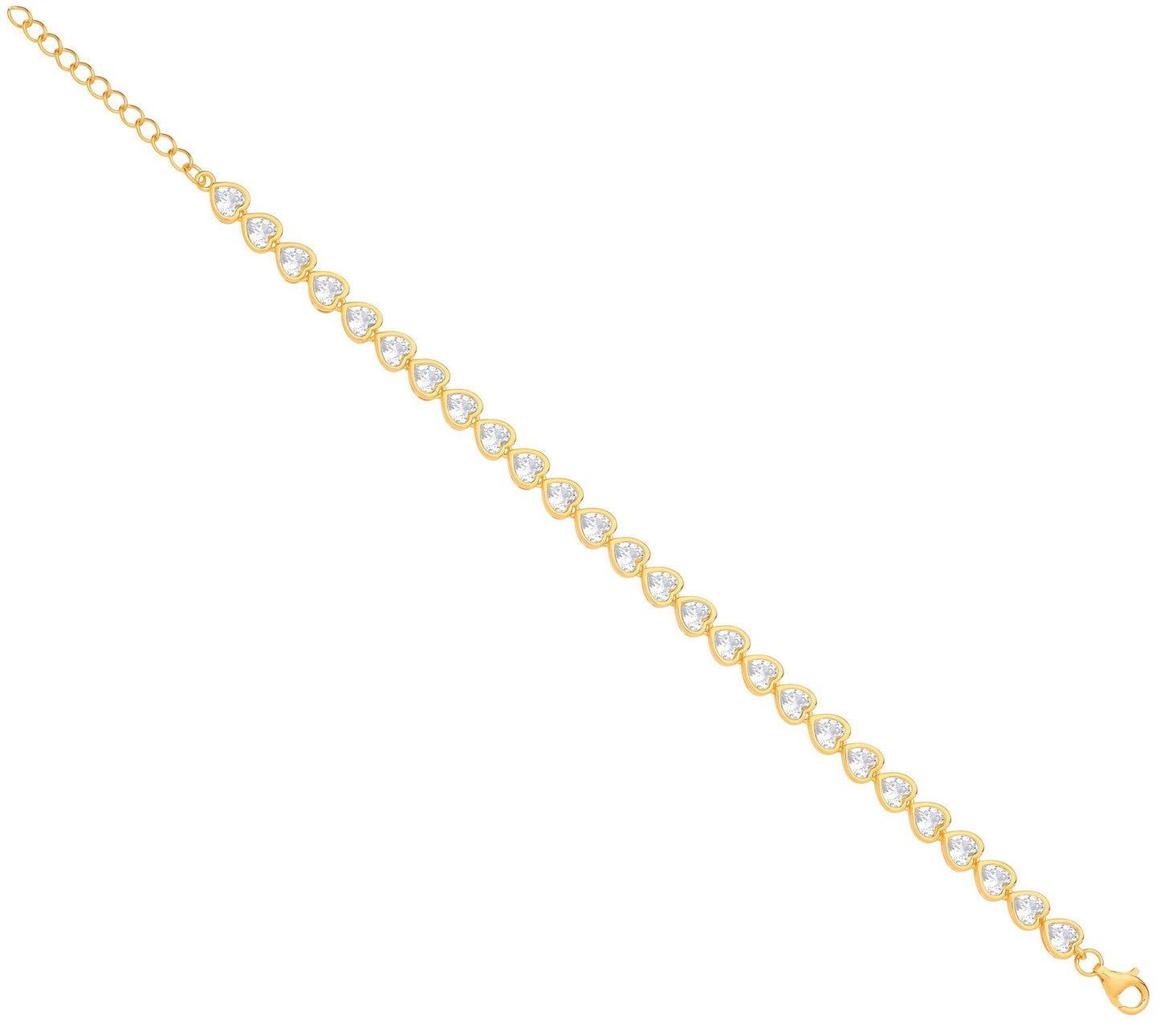 Silver Yellow Gold Plated Heart Cubic Zirconia Rubover Tennis Bracelet