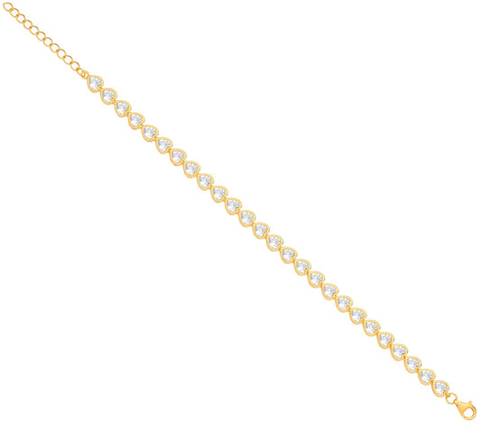 Silver Yellow Gold Plated Heart Cubic Zirconia Rubover Tennis Bracelet
