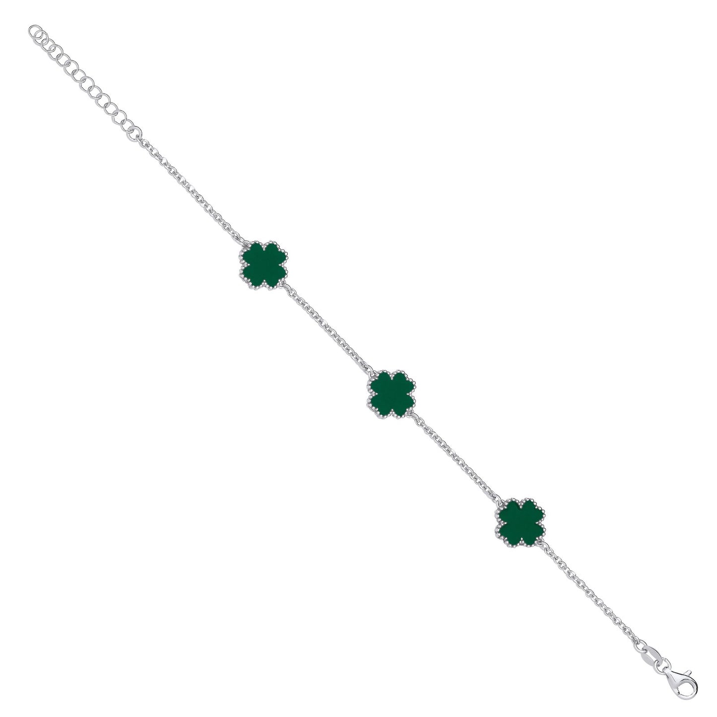 "silver Green Enamel Four Leaf Clover Bracelet
