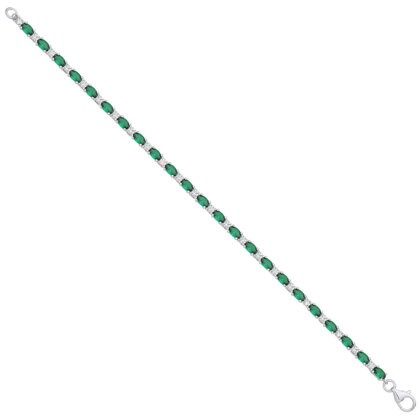 Silver Green & Clear Cubic Zirconia Silver Tennis Ladies Bracelet