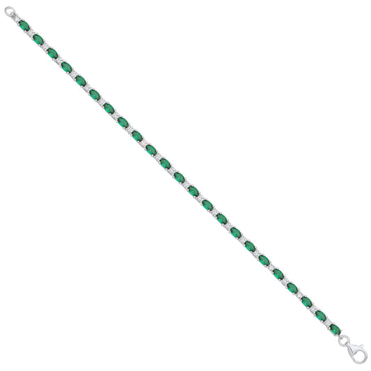 Silver Green & Clear Cubic Zirconia Silver Tennis Ladies Bracelet