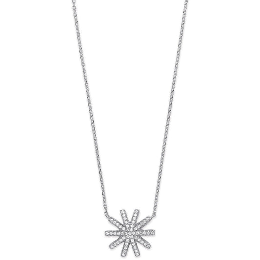 Silver Cubic Zirconia Starburst Pendant 16" Necklace