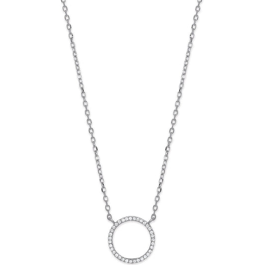Silver Cubic Zirconia Circle Of Life Pendant 16" Necklace With Extention