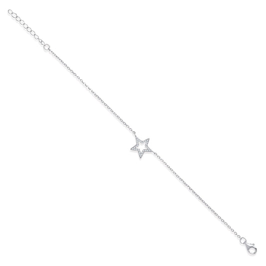Silver Pave Cubic Zirconia Star Necklace + 1” Extender /bracelet