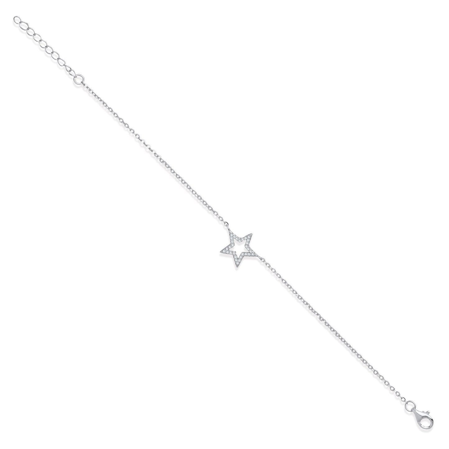 Silver Pave Cubic Zirconia Star Necklace + 1” Extender /bracelet