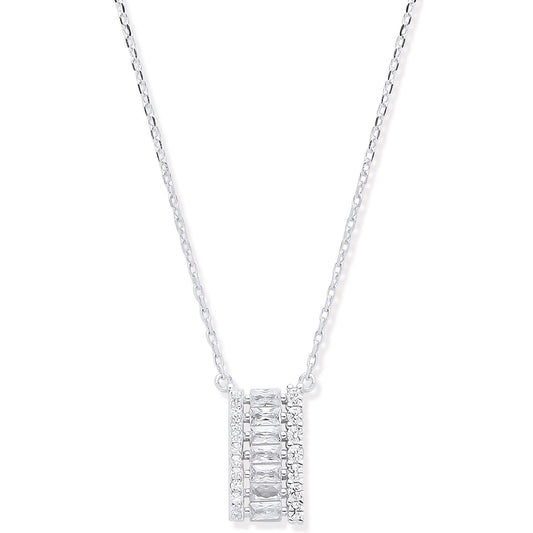 Silver Asymmetric Cubic Zirconia Pendant Necklace 16"