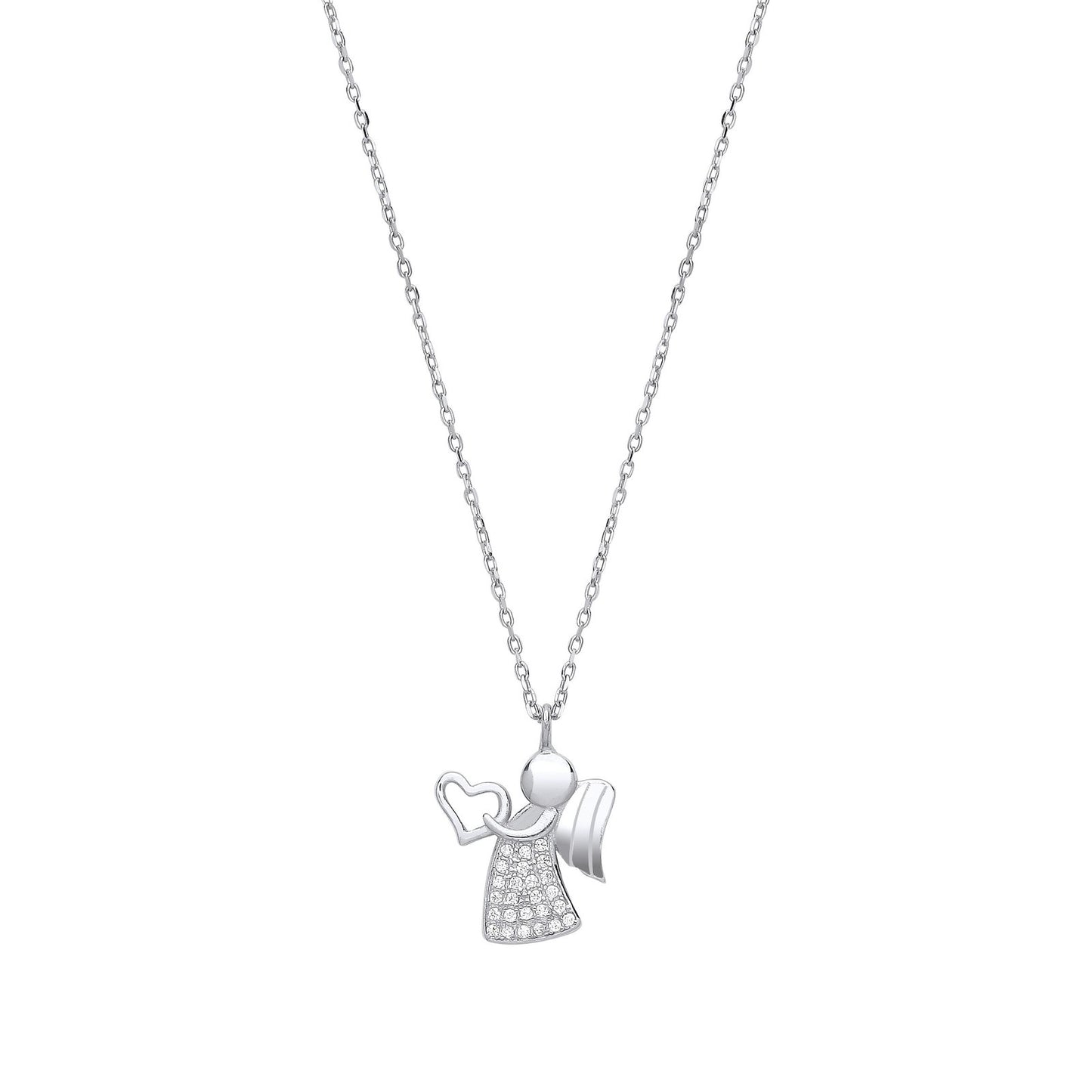 Silver Angel With Heart Pendant Necklace
