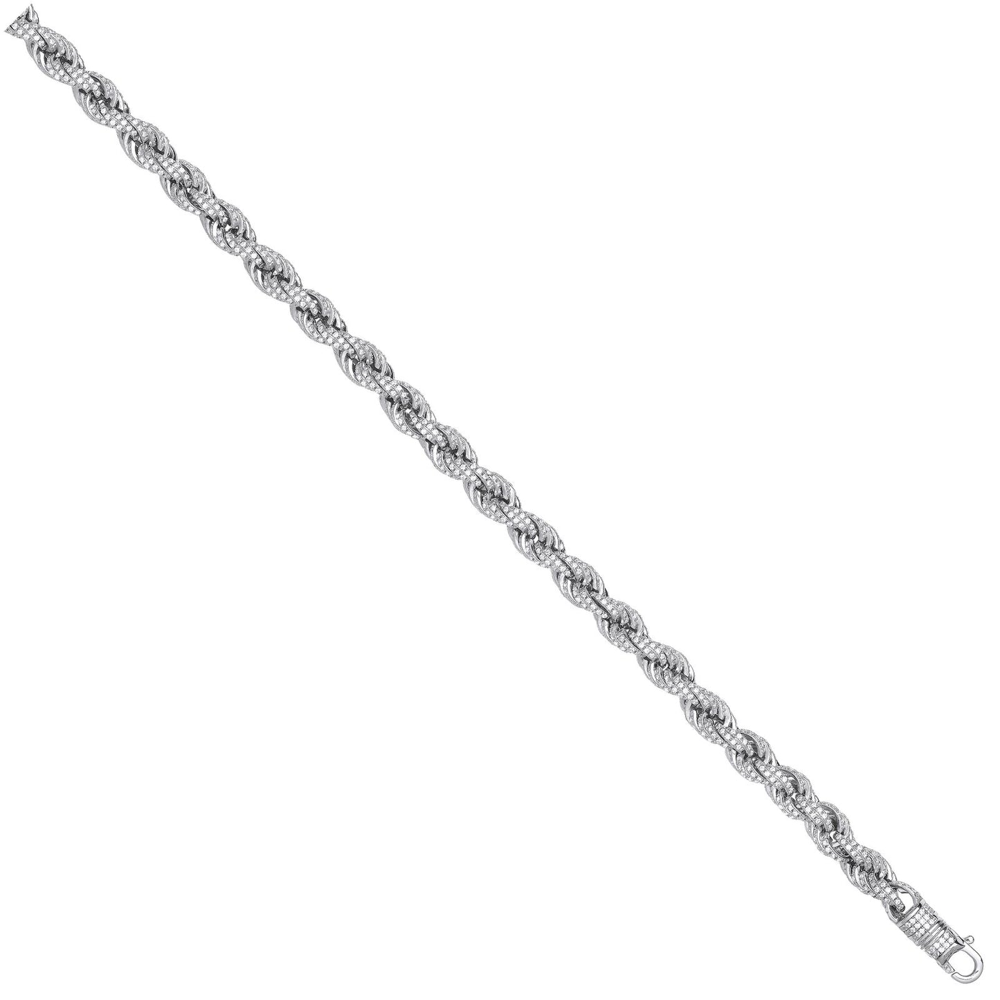 Silver 7mm Cubic Zirconia Set Rope Chain