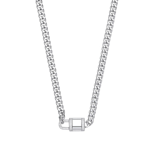 Silver Cubic Zirconia Padlock Choker Necklace