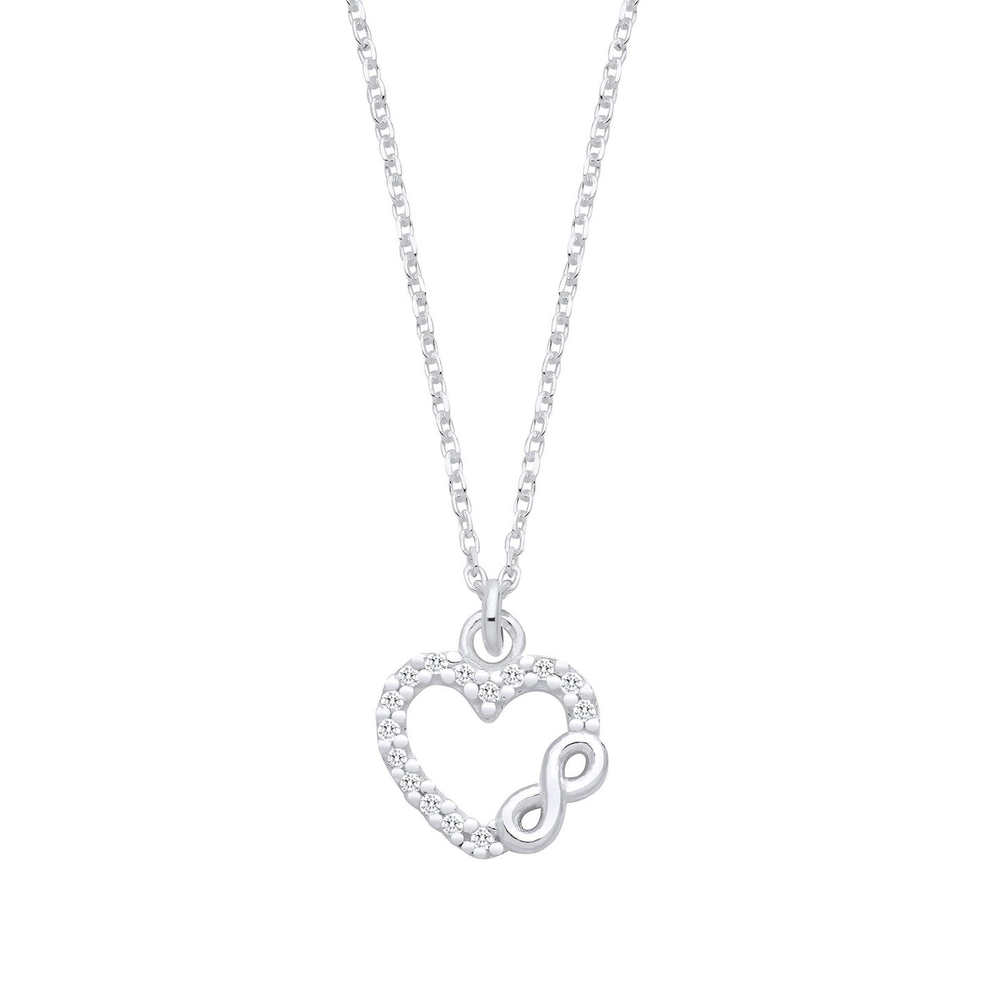 Silver Cubic Zirconia Heart Infinity Pendant Necklace