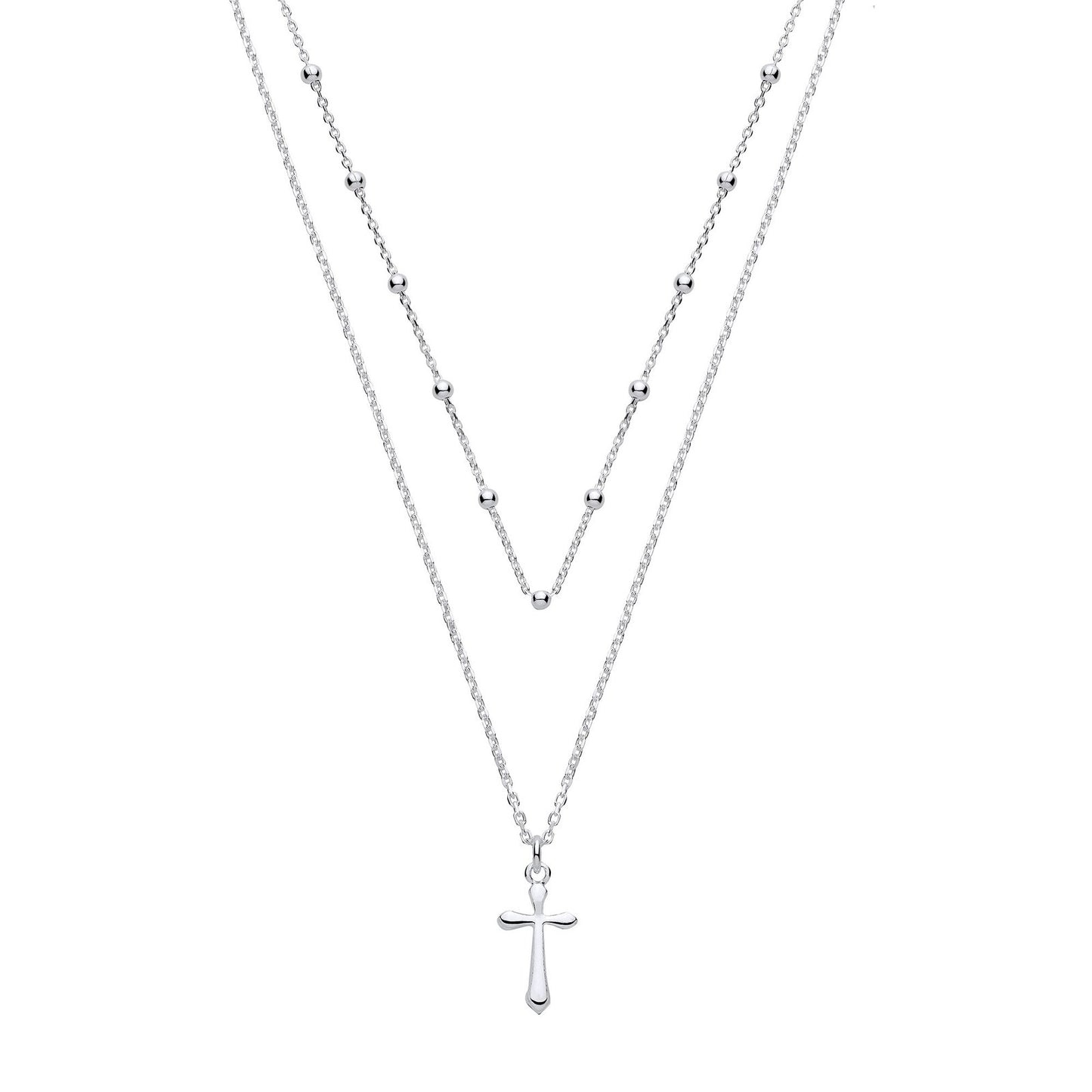 Silver Two Chains 16"/ 18" With Cross Pendant
