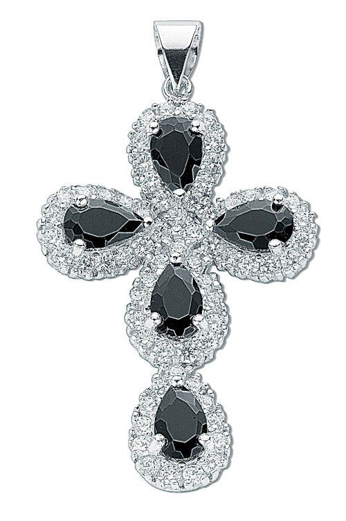 Silver Black & White Fancy Cubic Zirconia Cross