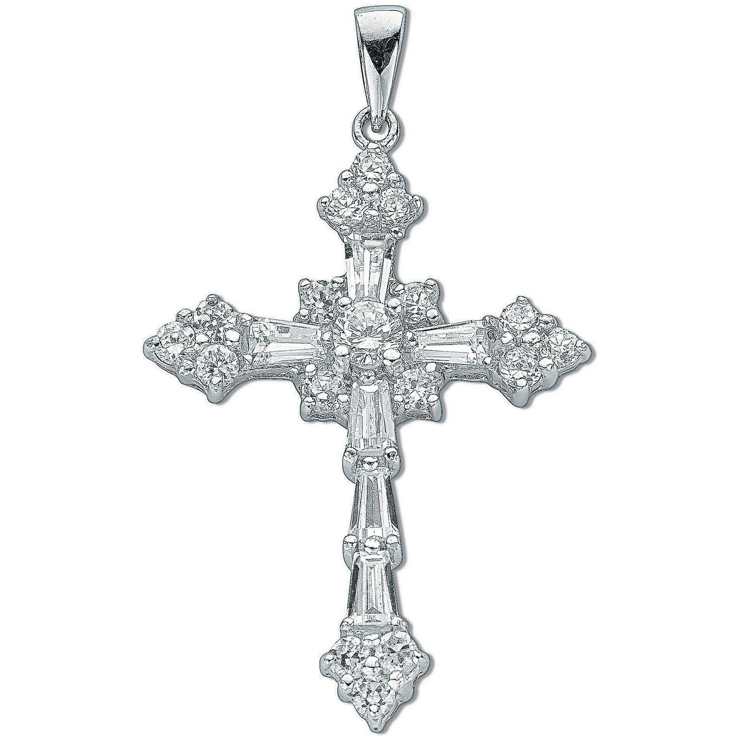 Silver Fancy Baguette Cut Cubic Zirconia Cross
