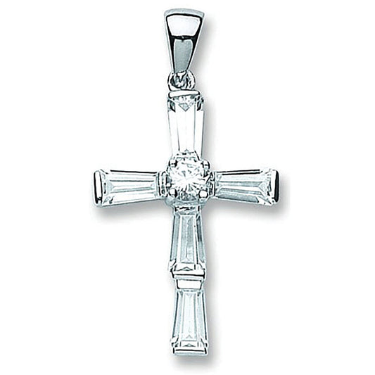 Silver Fancy Cubic Zirconia Cross