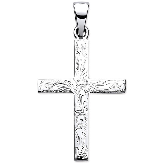 Silver Solid Cross With Design And Plain Back