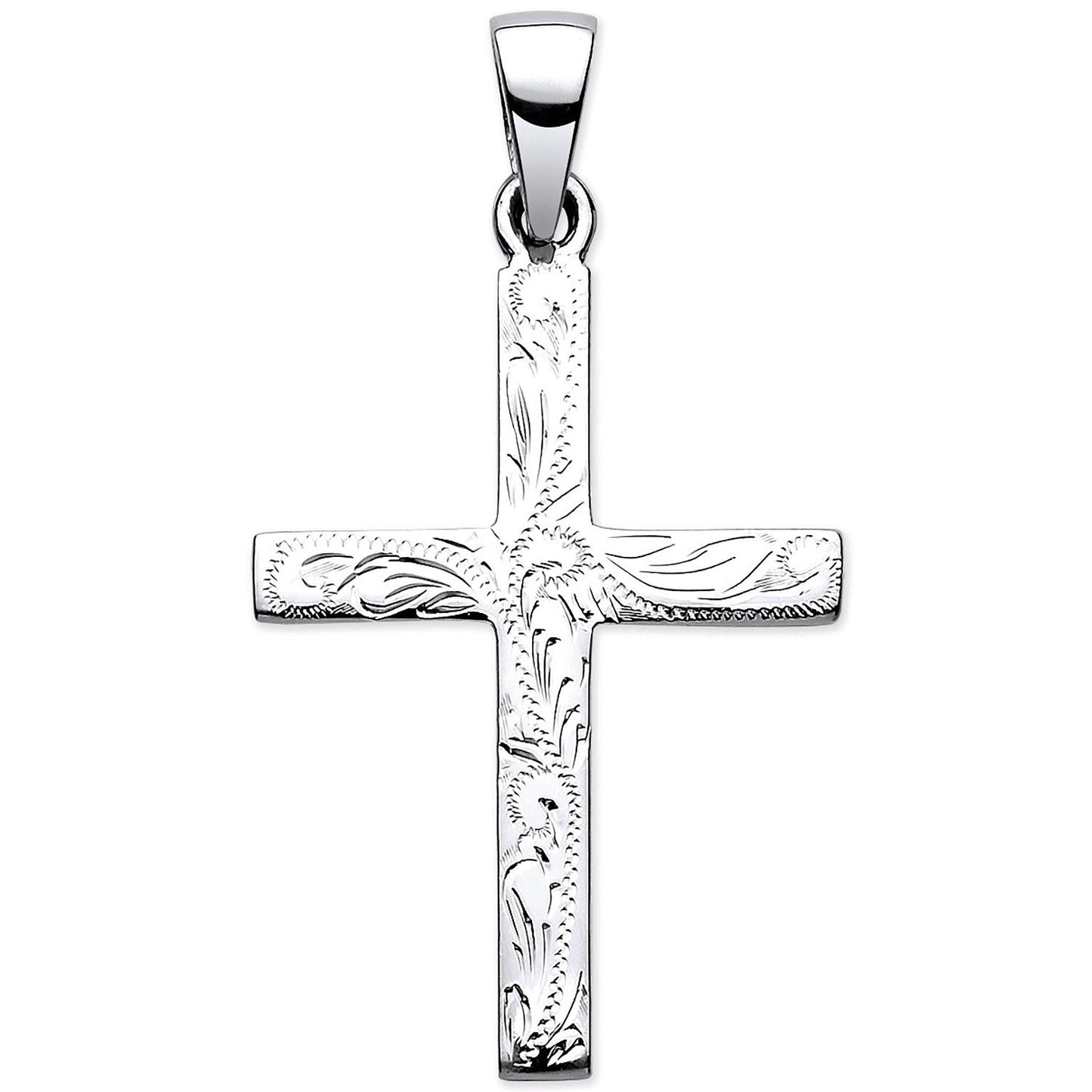 Silver Solid Cross With Design And Plain Back