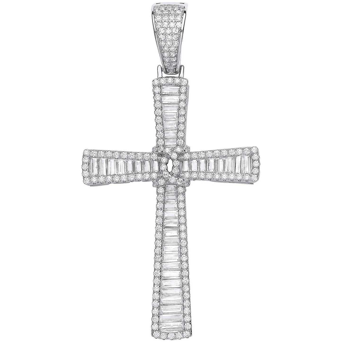 Silver Baguettes & Round Cubic Zirconias Large Cross