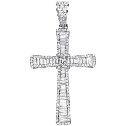 Silver Baguettes & Round Cubic Zirconias Large Cross
