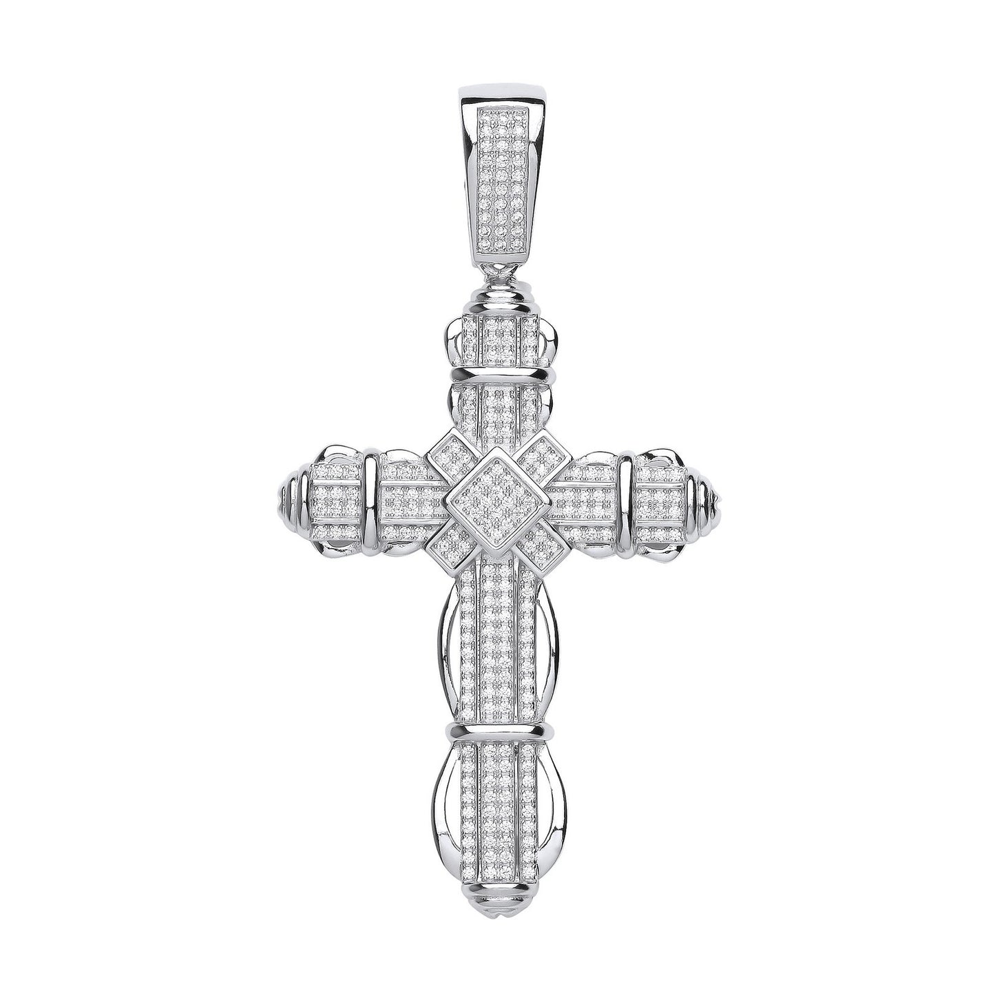 Silver Big Fancy Cubic Zirconia Cross
