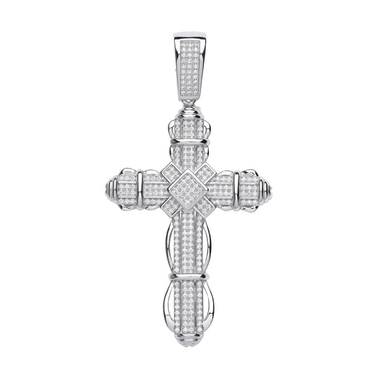 Silver Big Fancy Cubic Zirconia Cross