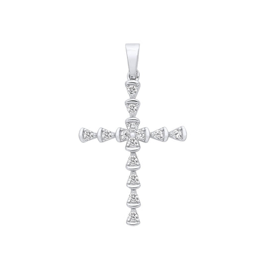 Silver Part Rub-over Cubic Zirconia Cross