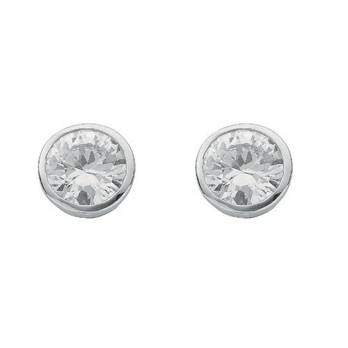 Silver Rd.bril. Cut Rub Over Setting 8mm Cubic Zirconia Stud Earrings
