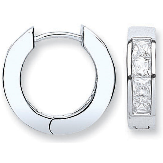 Silver Cubic Zirconia Princess Cut Huggies