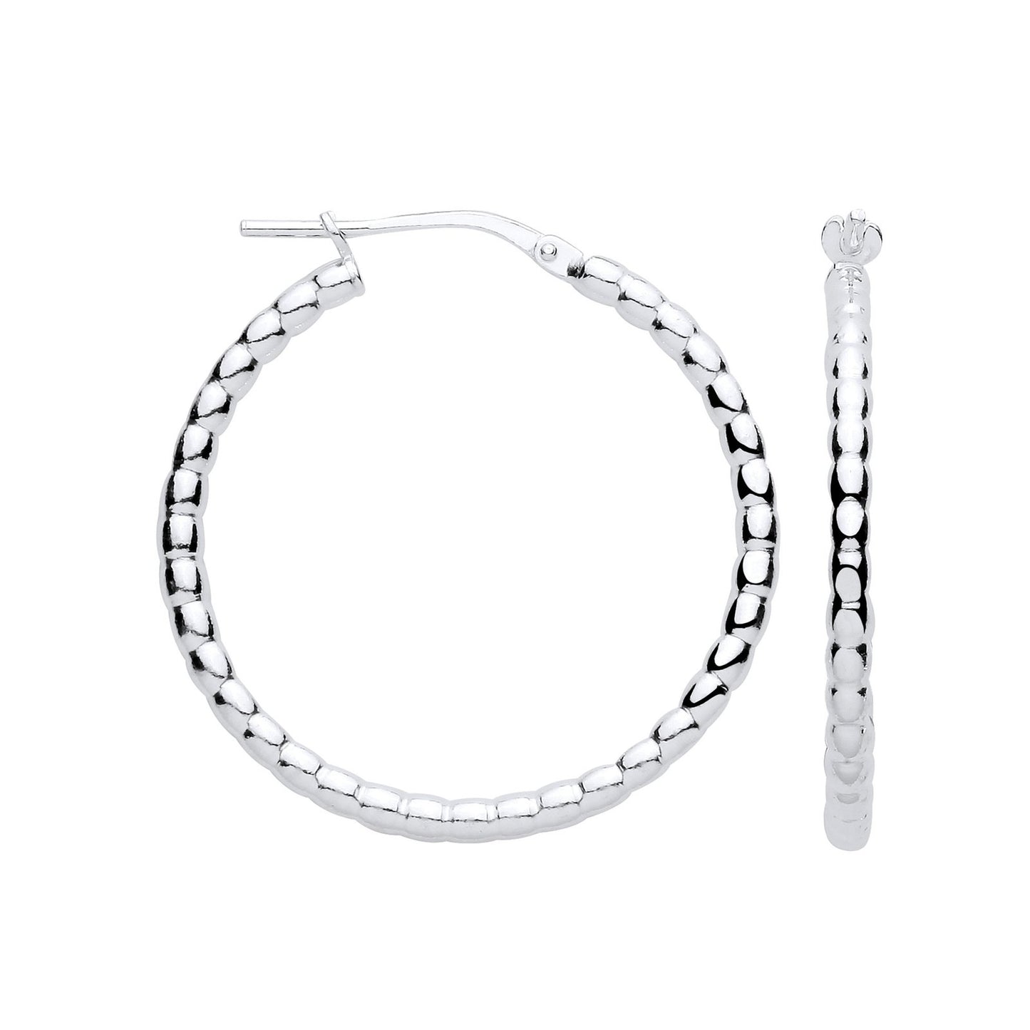 Silver Bead 30mm Hoop Earrings