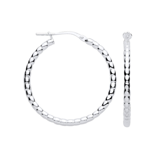 Silver Bead 30mm Hoop Earrings