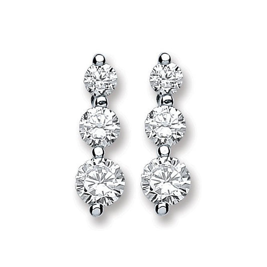Silver 3 Cubic Zirconia Graduated Drop Earrings