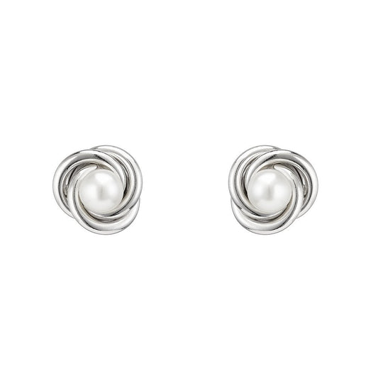 Silver Knot With Pearl Stud