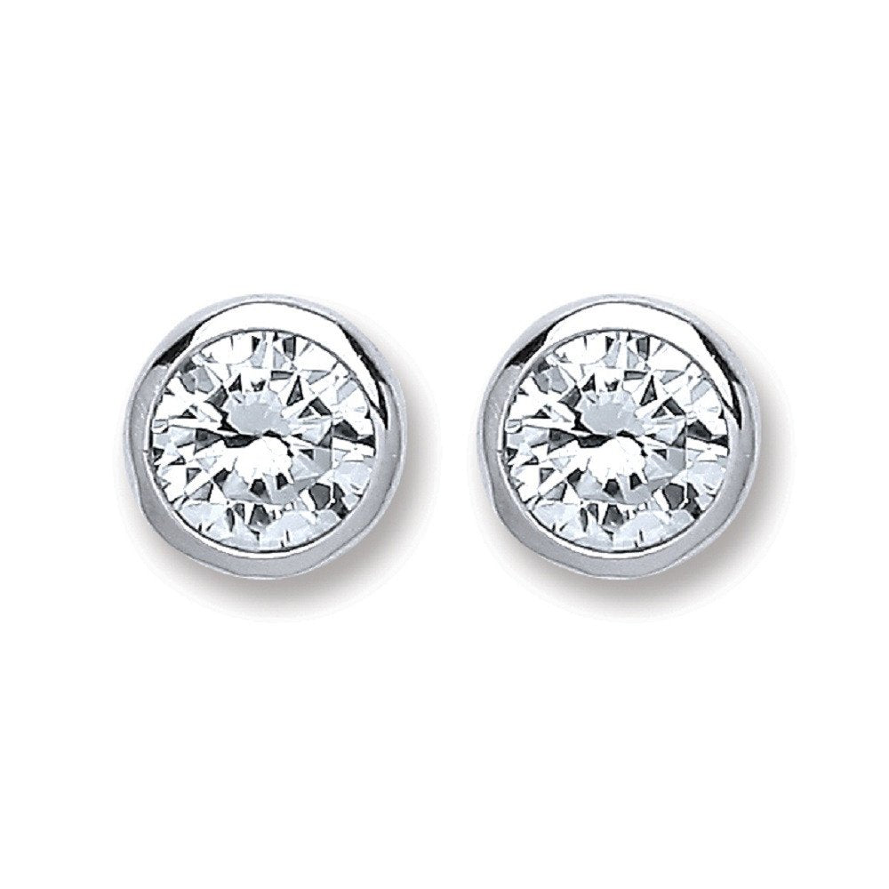 Silver Rd. Bril. Cut Rub Over Setting 6mm Cubic Zirconia Stud