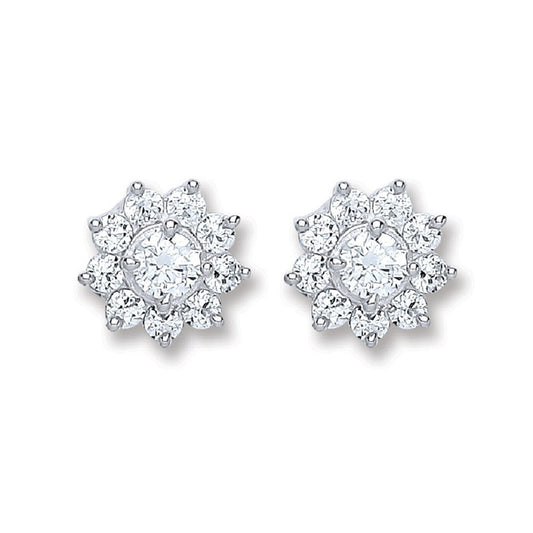 Silver Cubic Zirconia Cluster Stud Earrings