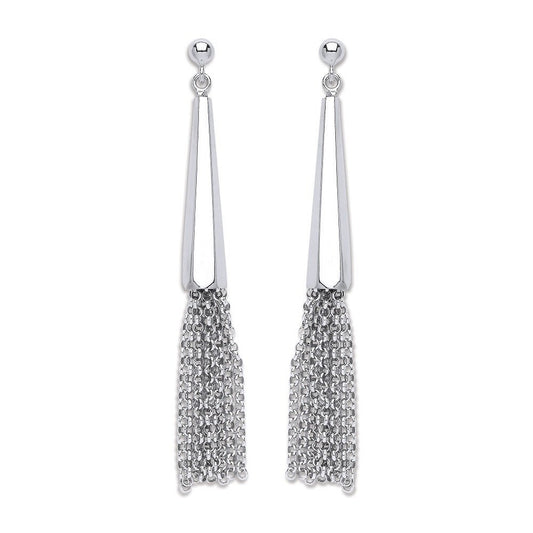 Silver Drop With Tassel Earrings