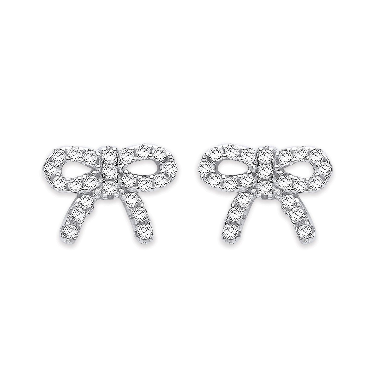 Silver Cubic Zirconia Bow Stud Earrings
