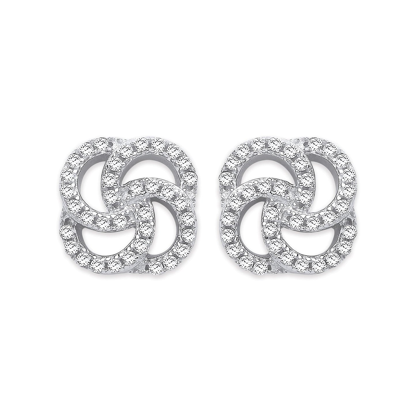 Silver Cubic Zirconia Swirl Stud Earrings