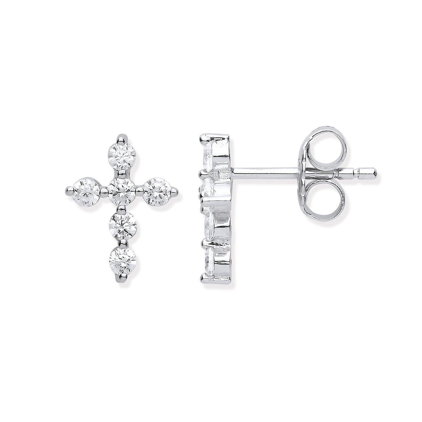 Silver Cubic Zirconia Small Cross Stud Earrings