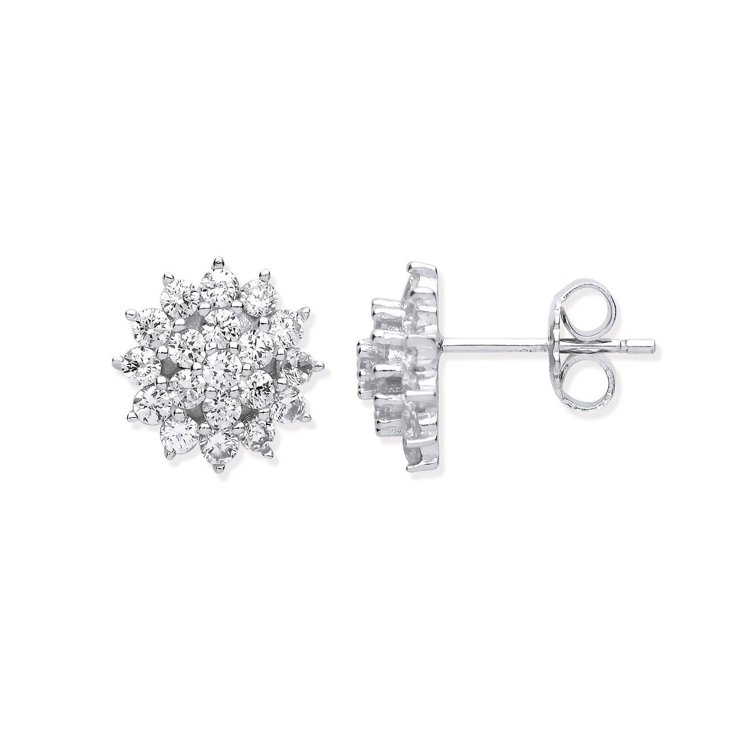 Silver Traditional Cubic Zirconia Cluster Studs