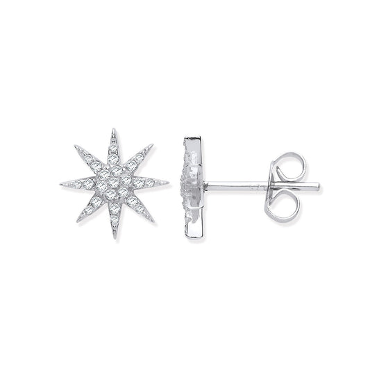 Silver Starburst Cubic Zirconia Studs
