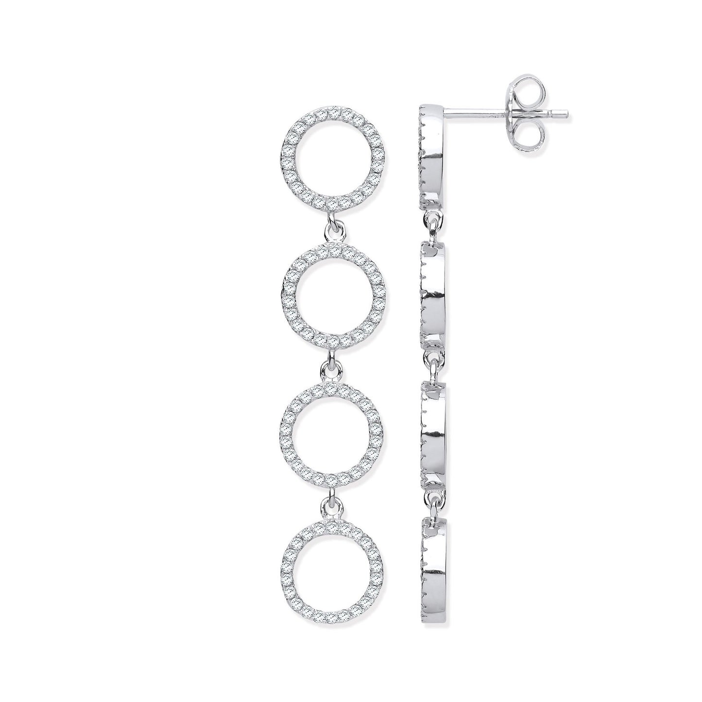 Silver Cubic Zirconia Circle Of Life Long Drop Earrings